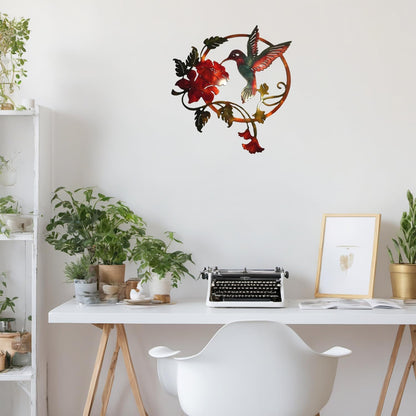 Zoihet Round Metal Bird Wall Art Decor - Hummingbird Wall Art Silhouette for your patio, garden
