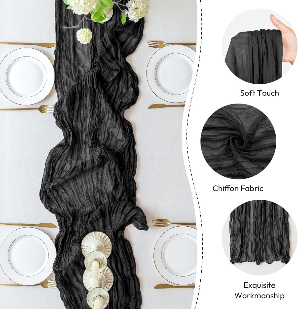 Sioloc Black Cheesecloth Table Runner Fall Autumn Decor for Home 10ft Table Cloth for Wedding