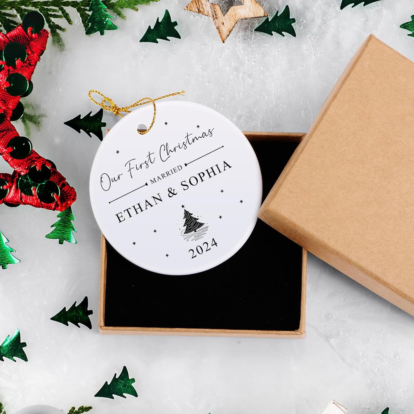 First Christmas Married Ornament 2025, Personalized Christmas Ornaments, Cuztomized Wedding Gifts