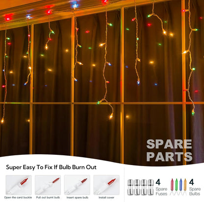 Icicle Christmas Lights Outdoor,23FT 200 Count Multicolor Icicle Lights Indoor with White