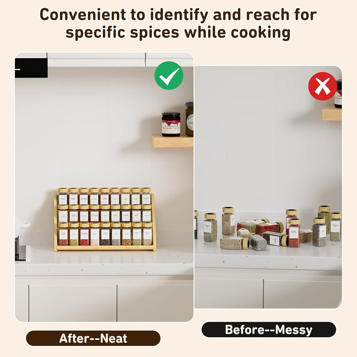Bamboo Tiered Spice Rack, for Countertop Spice Organizer for Pantry Spice Shelf Organizer Kitchen