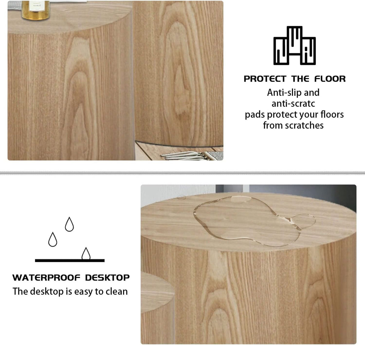 Nesting Coffee Table Set of 2, Modern Round Coffee Table with Non-Slip Feet, Oak Wooden Circle