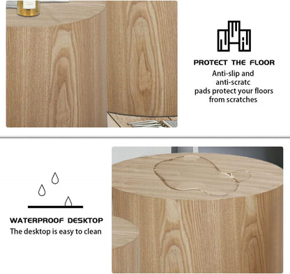 Nesting Coffee Table Set of 2, Modern Round Coffee Table with Non-Slip Feet, Oak Wooden Circle