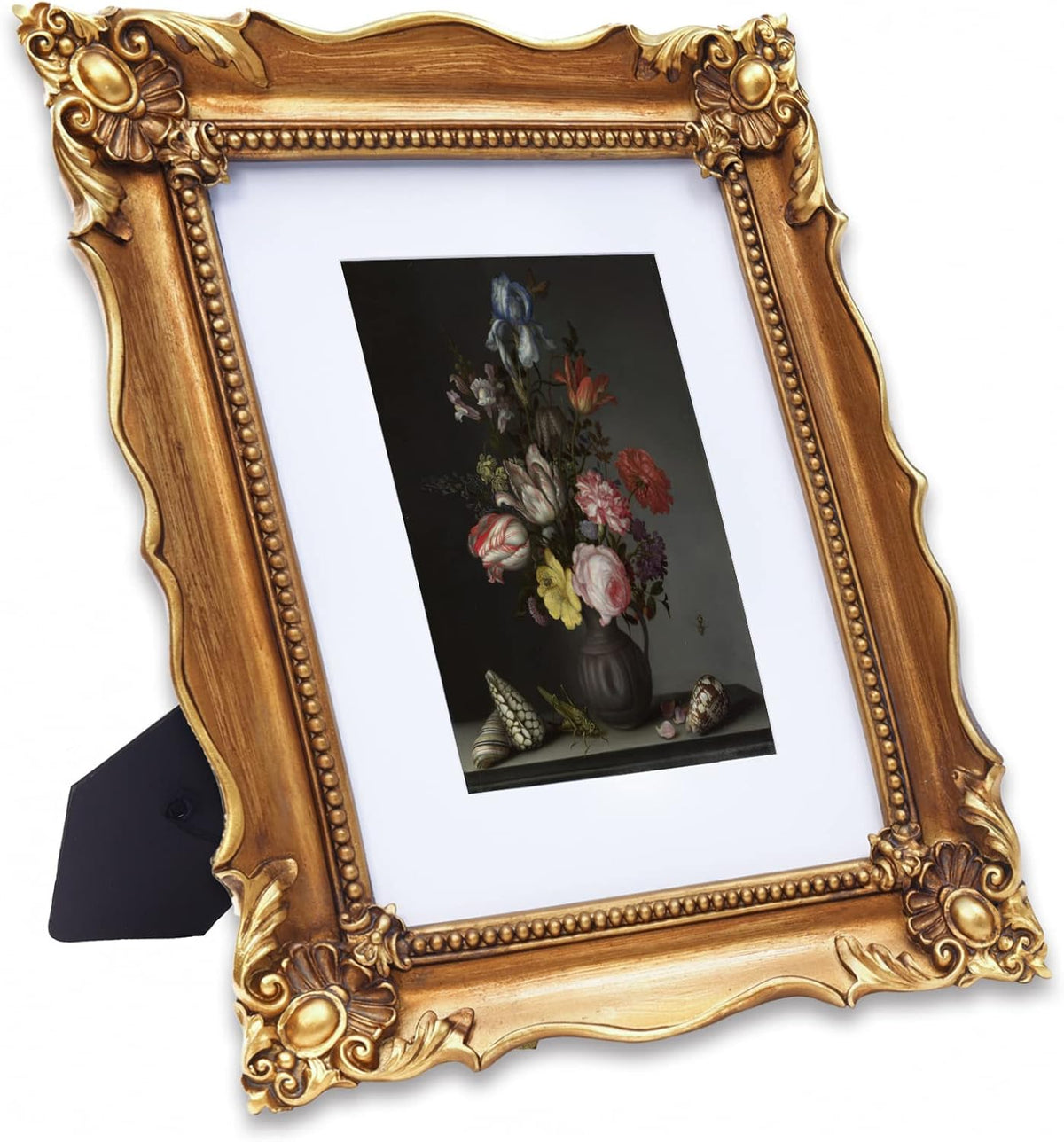 Vintage 8x10 Picture Frame with Embossed Flower, Ornate Gold Frame for 8x10 or 5x7 Photos with