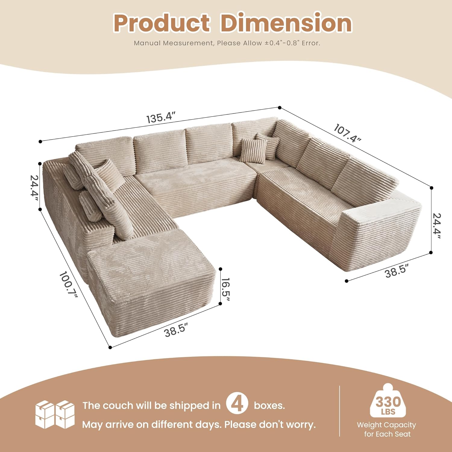 HOOOWOOO Cloud Sectional Couches for Living Room,Modular Sectional Sofa No Assembly,136X108 Inch