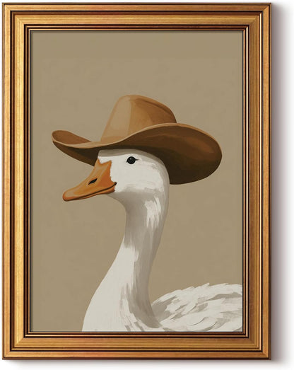 HUARCEY Gold Framed Vintage Wall Art for Living Room, Trendy Duck Canvas Print Wall Decor