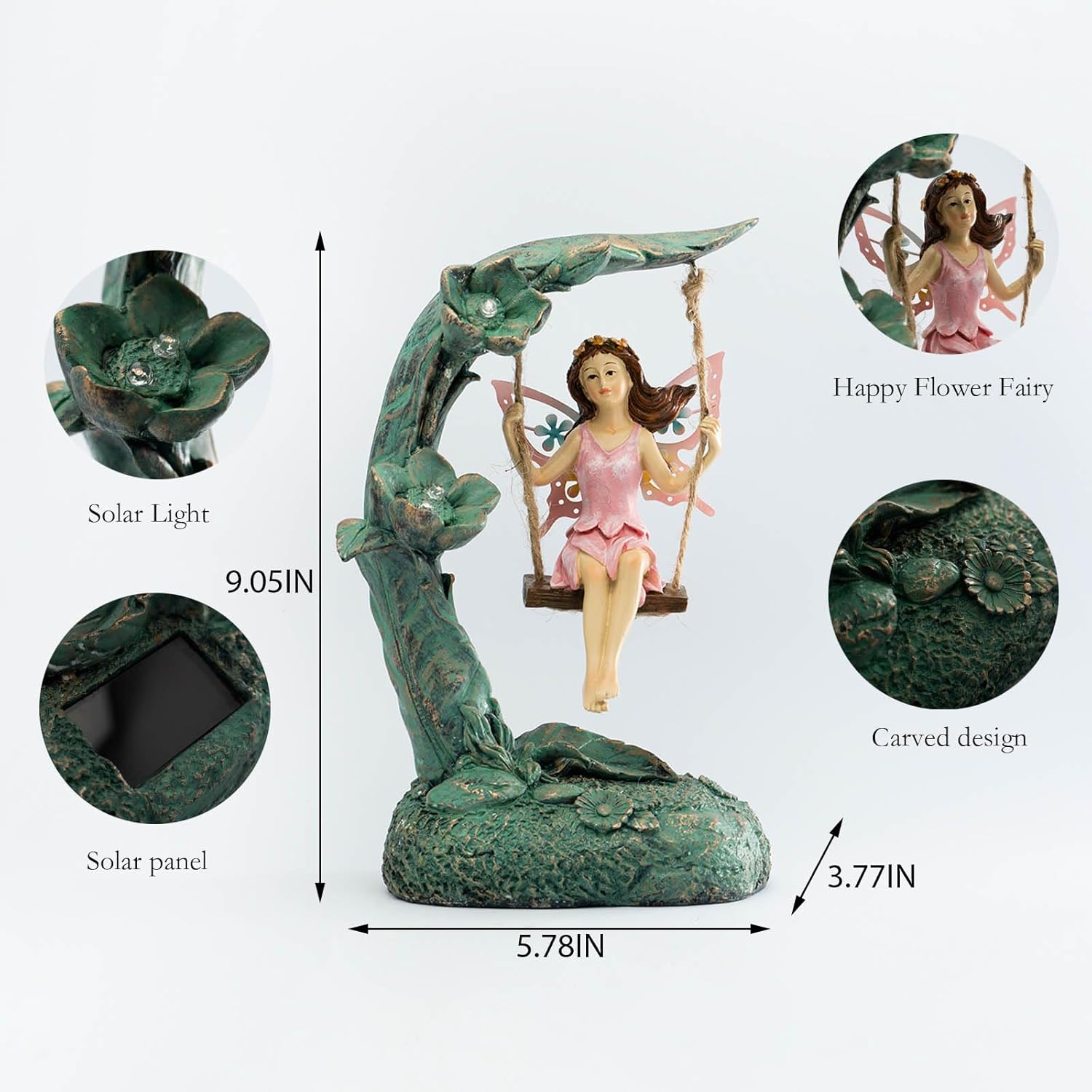Garden Flower Fairy Outdoor Statue Decor Funny Swing Fairy Ornaments Figurines for Patio Lawn Yard