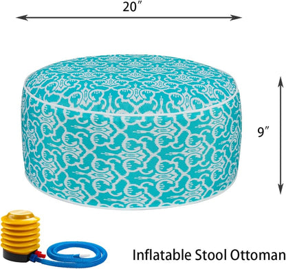 FUNHOME Inflatable Outdoor Ottoman with Air Pump,20"x9" Portable Patio Pouf,Water