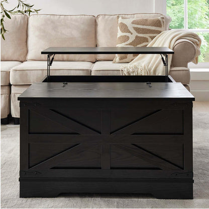 Black Coffee Table with Storage, Cocktail Table with Hinged Lift Top, Farmhouse Square Wood Center