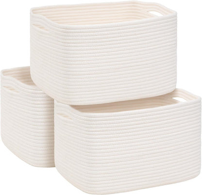 3-Pack Shelf Baskets for Organizing, Woven Storage Basket for Shelves, Cotton Rope Storage Bins for