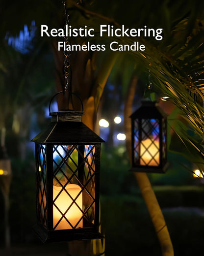 Homemory Solar Lanterns Outdoor Waterproof Hanging with Flickering Flameless Candles, 2 Pack Garden