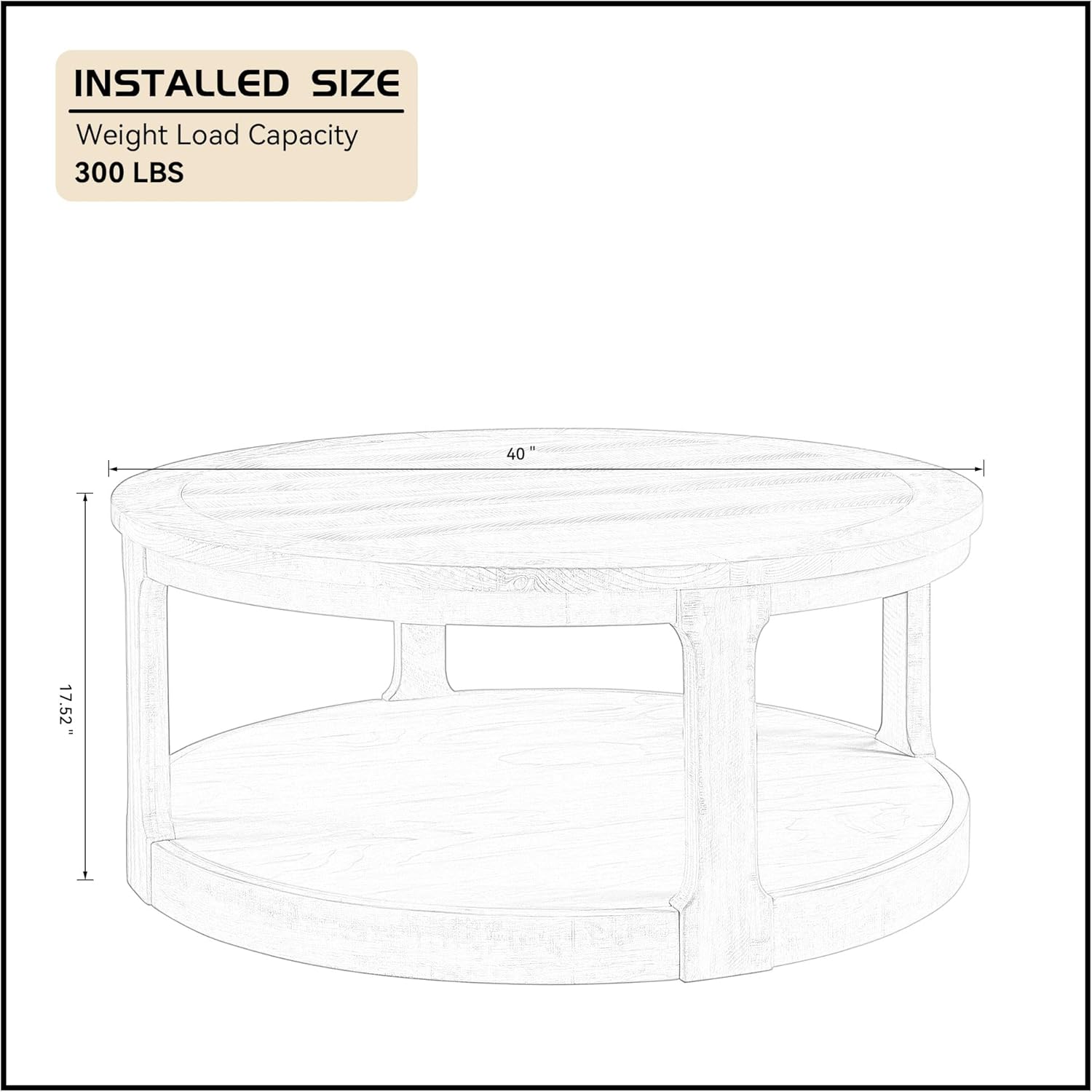 WILLIAMSPACE 40" Round Coffee Table with Wheels, Circle 2 Tier Solid Wood Center Coffee Table, Mid