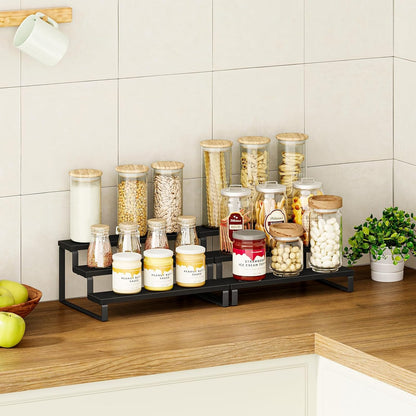Giikin 3 Tier Spice Rack, Set of 2 Wooden Spice Rack for Countertop, Cabinet Organizer Shelf