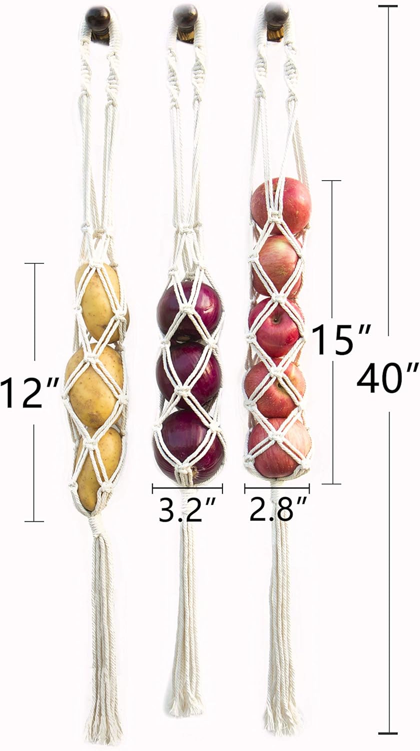 Decocove Hanging Fruit Basket - Boho Basket for Potato, Onion and Fruit Storage - Boho Wall Hanging