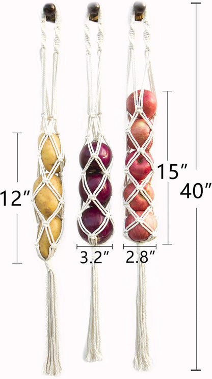 Decocove Hanging Fruit Basket - Boho Basket for Potato, Onion and Fruit Storage - Boho Wall Hanging