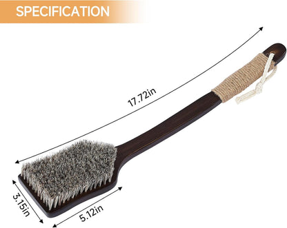 Back Scrubber Shower Brush,Dry Brushing Body Brush with 17.7 Inch Curved Long Handle, Natural