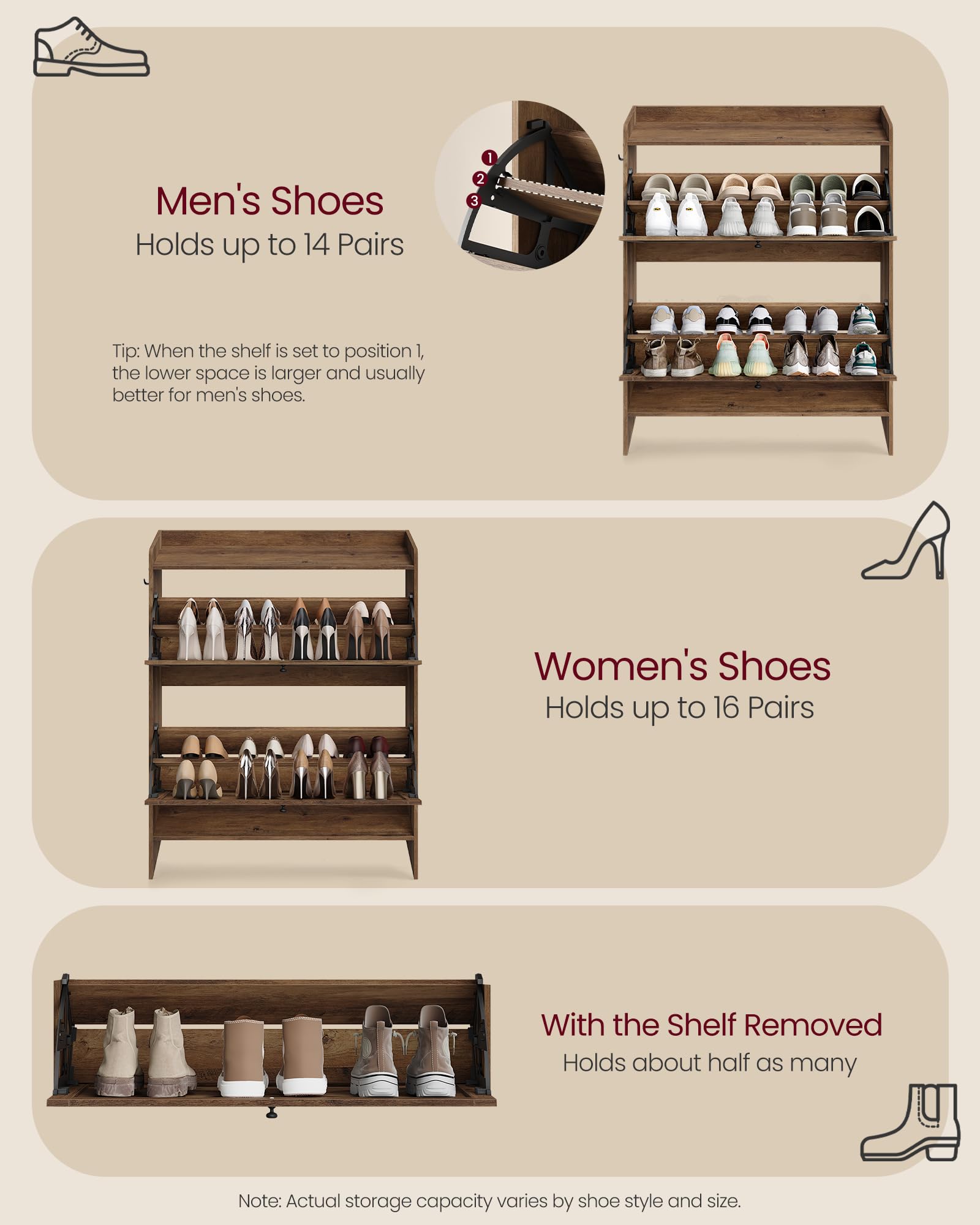 VASAGLE Shoe Storage Cabinet Organizer with 2 Flip Drawers, Freestanding Narrow Shoe Rack Cabinet