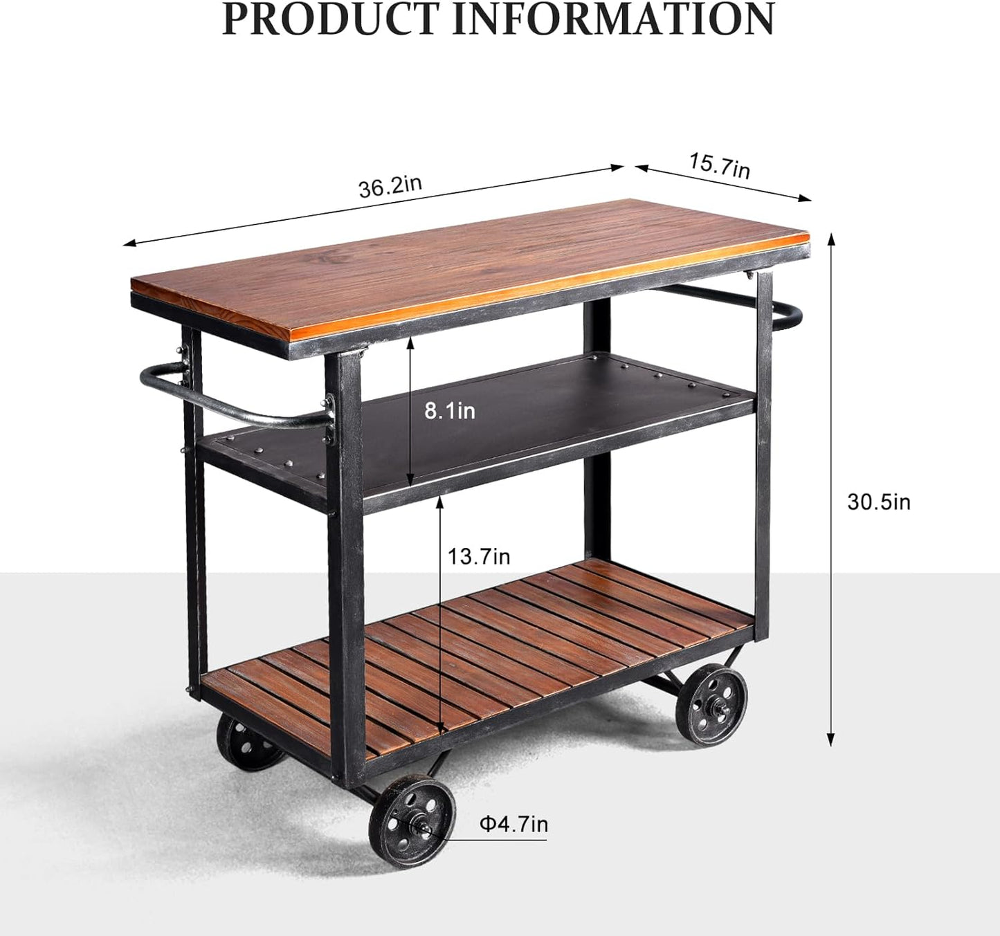 Diwhy Industrial 3 Tier Rolling Utility Storage Cart Wine Beverage, Metal Wine Rack with Wheels