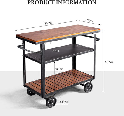 Diwhy Industrial 3 Tier Rolling Utility Storage Cart Wine Beverage, Metal Wine Rack with Wheels