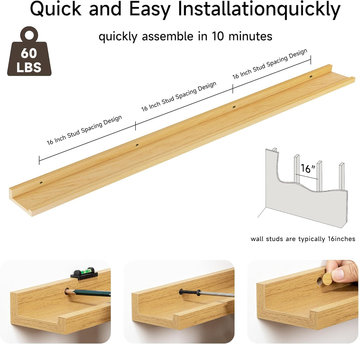 Floating Picture Ledge Shelves for Wall Set of 2, 72 Inches Picture Ledge Shelf with Long Large
