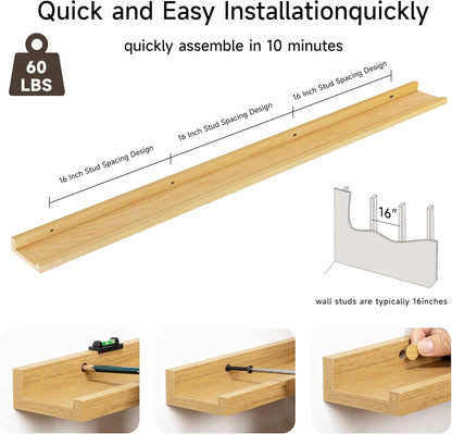 Floating Picture Ledge Shelves for Wall Set of 2, 72 Inches Picture Ledge Shelf with Long Large