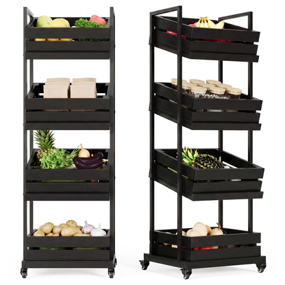 LITTLE TREE 4-Tier Basket Stand with Locked Wheels, Mobile Fruit and Vegetable Storage, Floor Stand