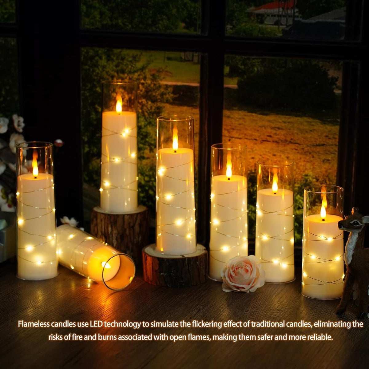 Flickering Flameless LED Candles,Battery Operated Candles 24 Pcs with Embedded Star String,Acrylic