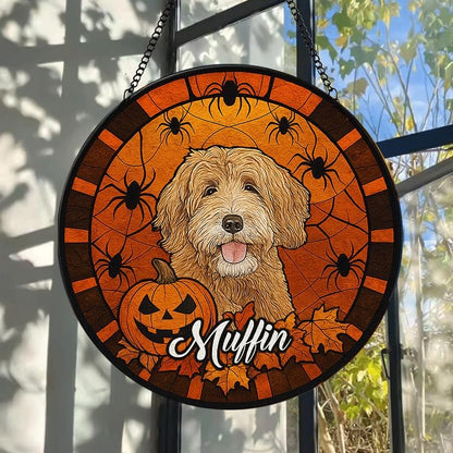 Personalized Halloween Dog Glass Window Hanging Ornament,Custom Pet Photo Ornament, Unique for Dog