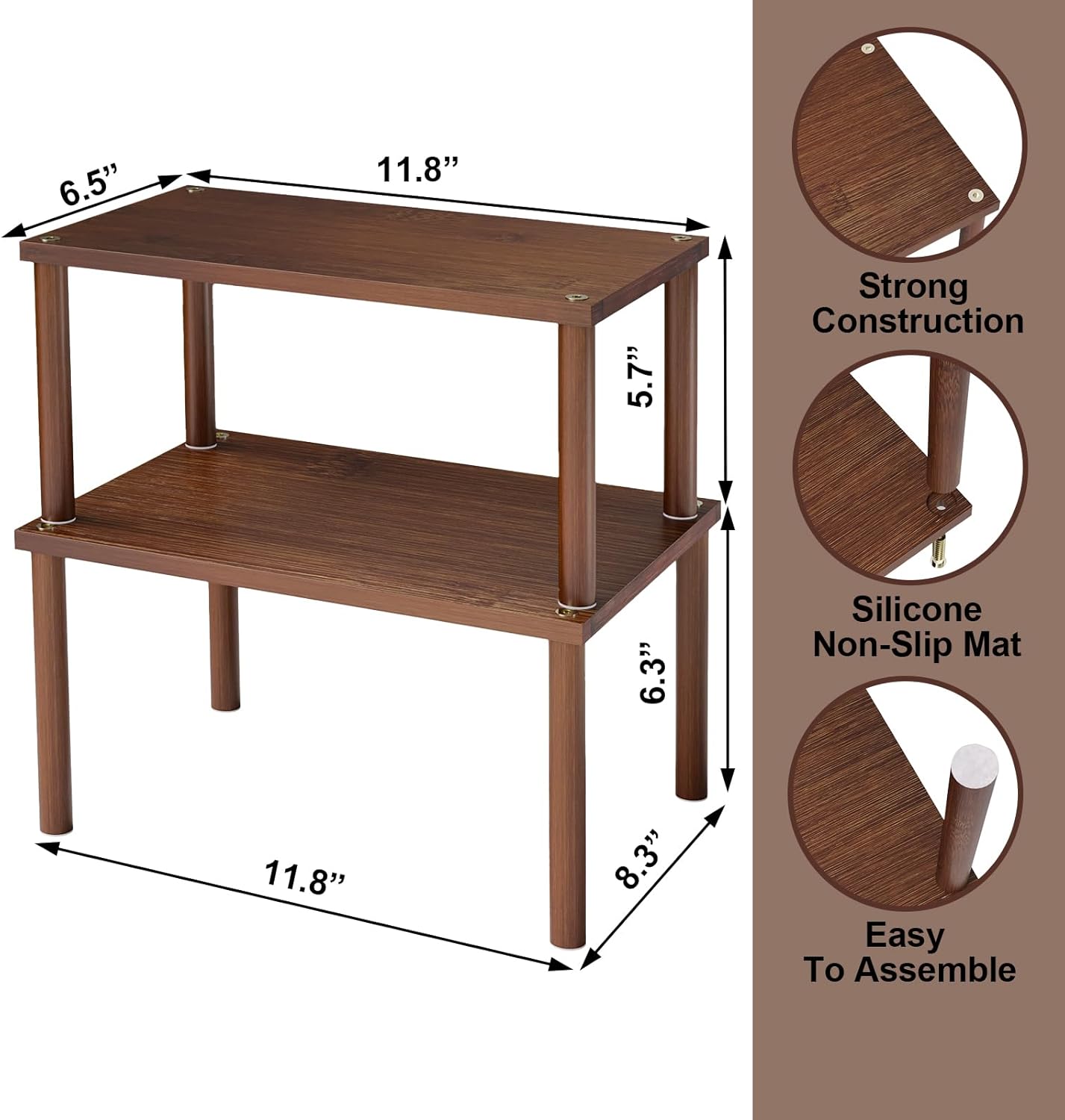 Cabinet Organizer Shelf(Set of 2),Kitchen Counter Shelves,Bamboo Spice Rack Countertop and