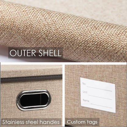 PRANDOM Storage Bins with Lids [3-Pack] Jute Fabric Foldable Storage Boxes Organizer Containers