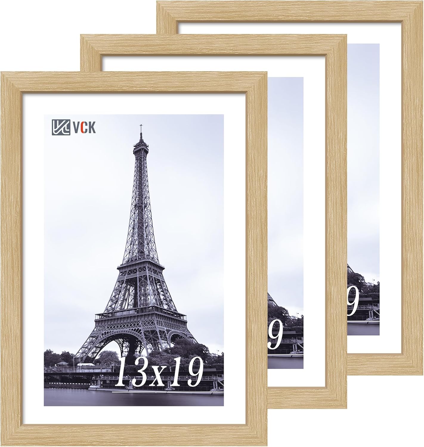 VCK 13x19 Oak Wood Frame for Poster & Picture, Natural Solid Wood Photo Frames 3 Pack, Wall Gallery