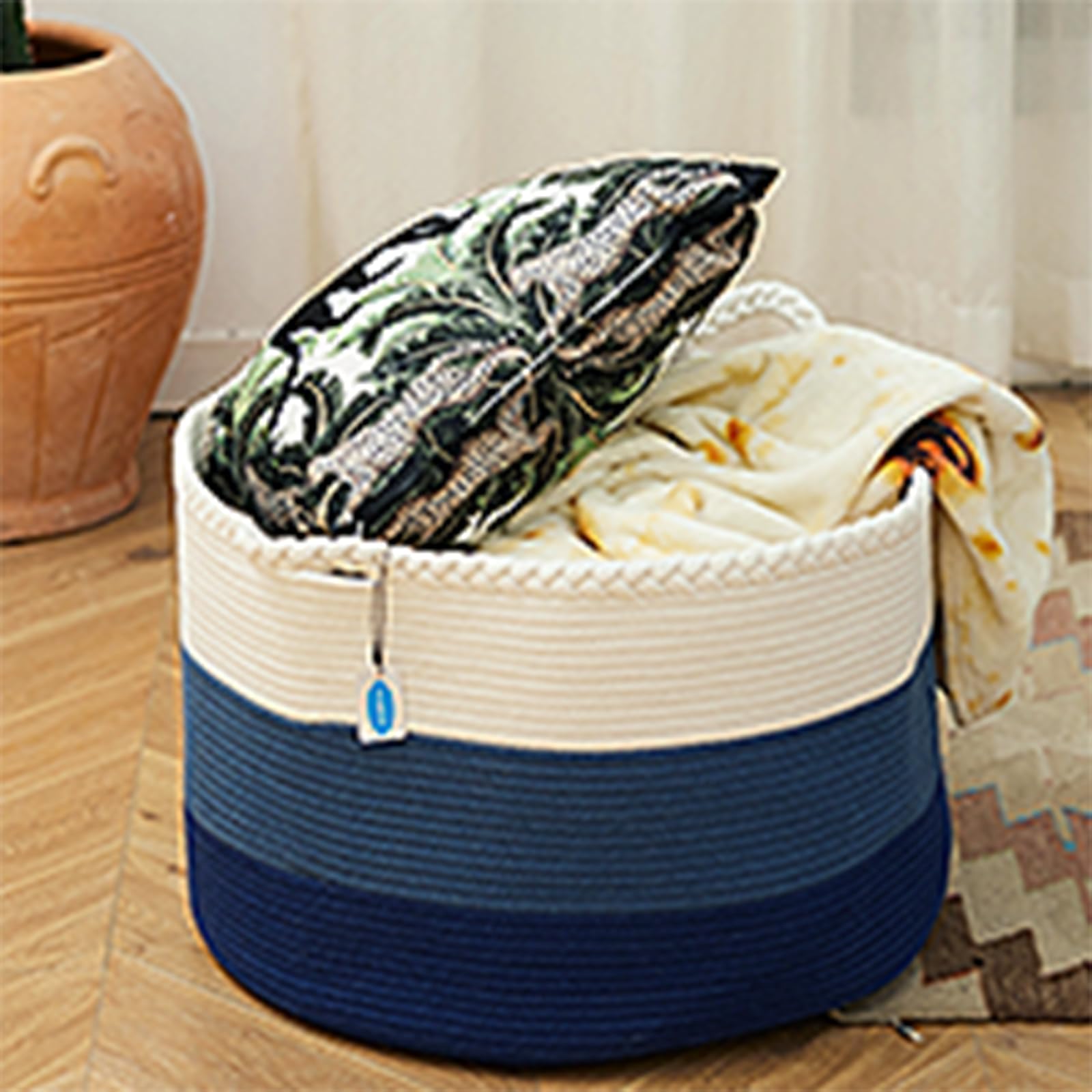 Casaphoria Stuffed Animal Storage & Laundry Hamper - Woven Cotton Rope Basket, 21.7 * 21.7 * 13.8in