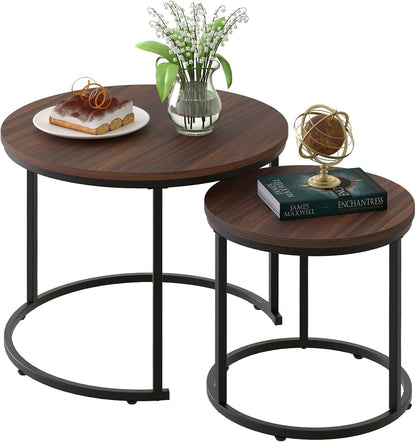 aboxoo Coffee Table Nesting Side Round Set of 2 End Table Top Sturdy Metal Frame Desk Centerpiece