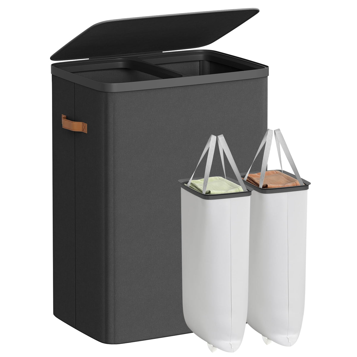 SONGMICS Laundry Basket, 44.9 Gal. Laundry Hamper, 2 Compartments, Easy Assembly, with Lid and