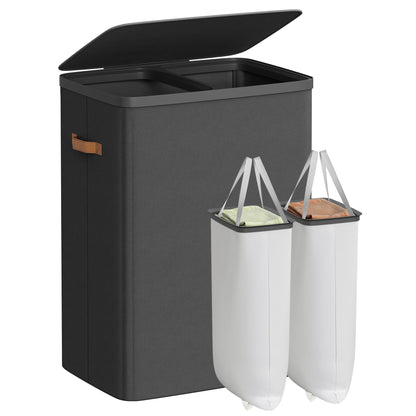 SONGMICS Laundry Basket, 44.9 Gal. Laundry Hamper, 2 Compartments, Easy Assembly, with Lid and