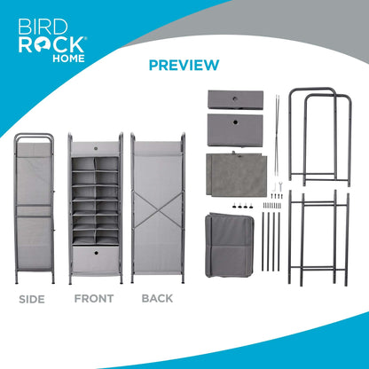 BIRDROCK HOME 12 Cubby Vertical Shoe Rack Organizer with Large Drawer - Grey - Free Standing Tower