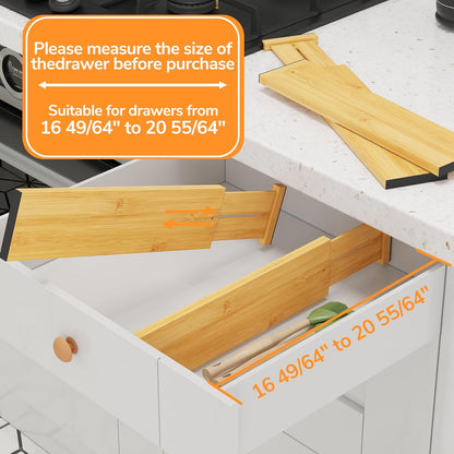 BAMEOS 4" High Drawer Dividers Bamboo Separators Organization Expandable Organizers for Kitchen