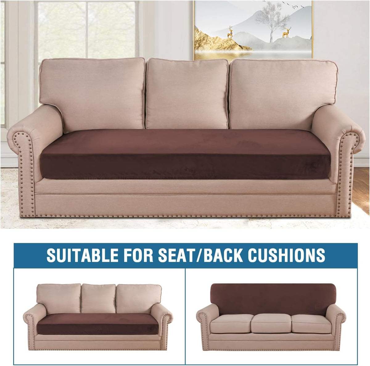 H.VERSAILTEX Velvet Stretch Individual Couch Cushion Cover Plush Cushion Slipcover for Loveseat