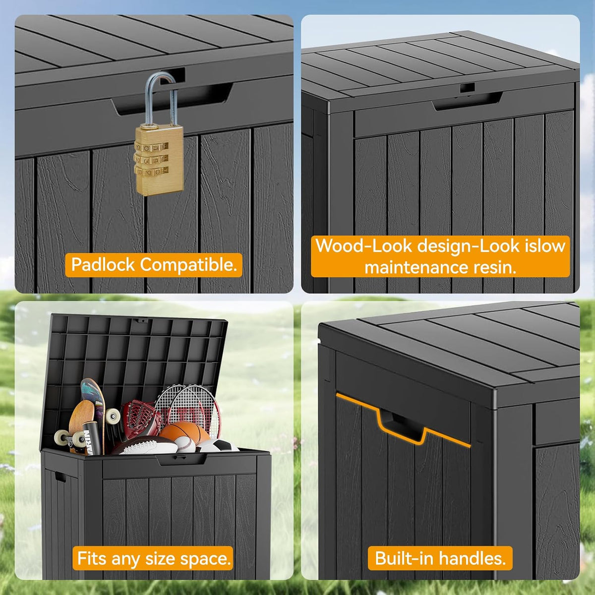 Outdoor Storage Box, 32 Gallon Deck Box Indoor Outdoor Storage Bin,Waterproof Resin Patio Storage
