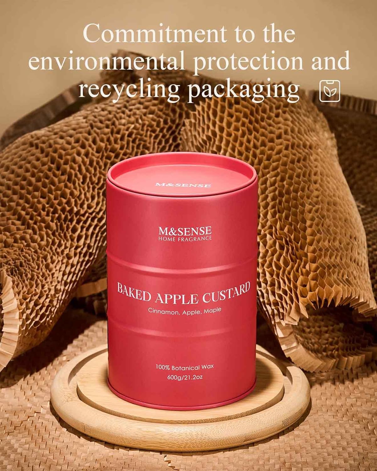 M&SENSE Baked Apple Scented Candles Large, Natural Soy Candles 21.2oz 120 Hour Slow