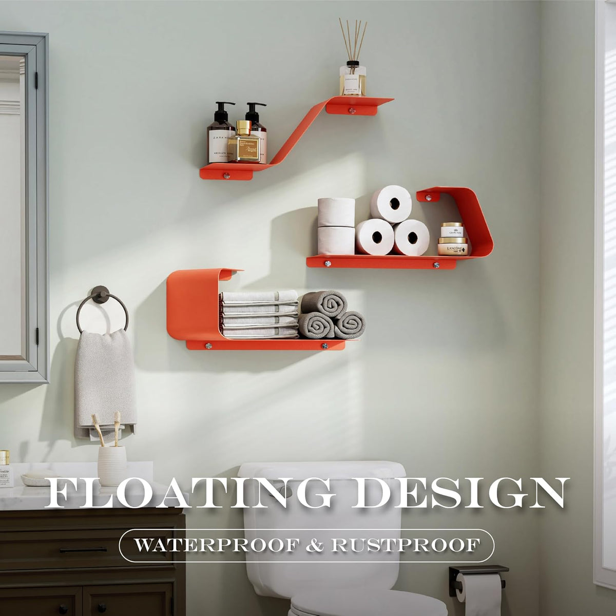 Floating Shelves, Wall Shelf, Set of 3 Wall Mounted Metal Shelves with Unique Design for Wall