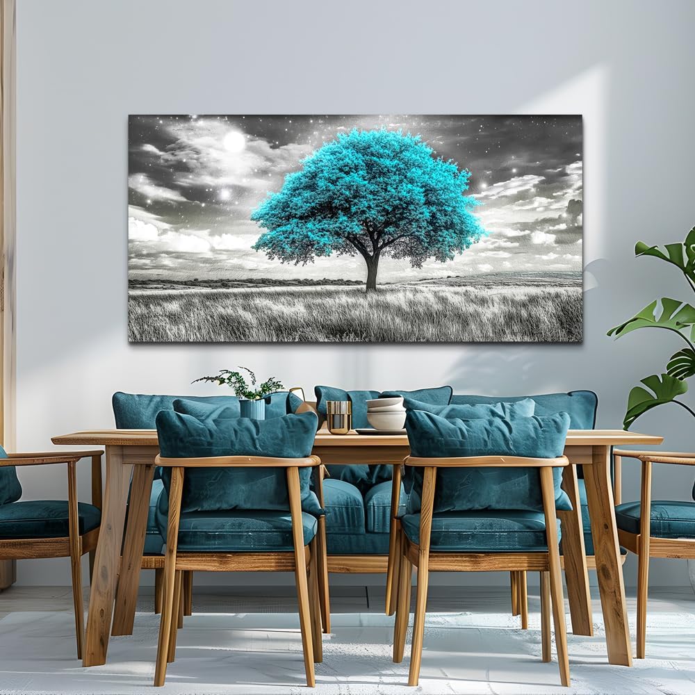 KELIYUAN Large Canvas Wall Art For Living Room Wall Decor For Bedroom Corridor Blue Tree Natural