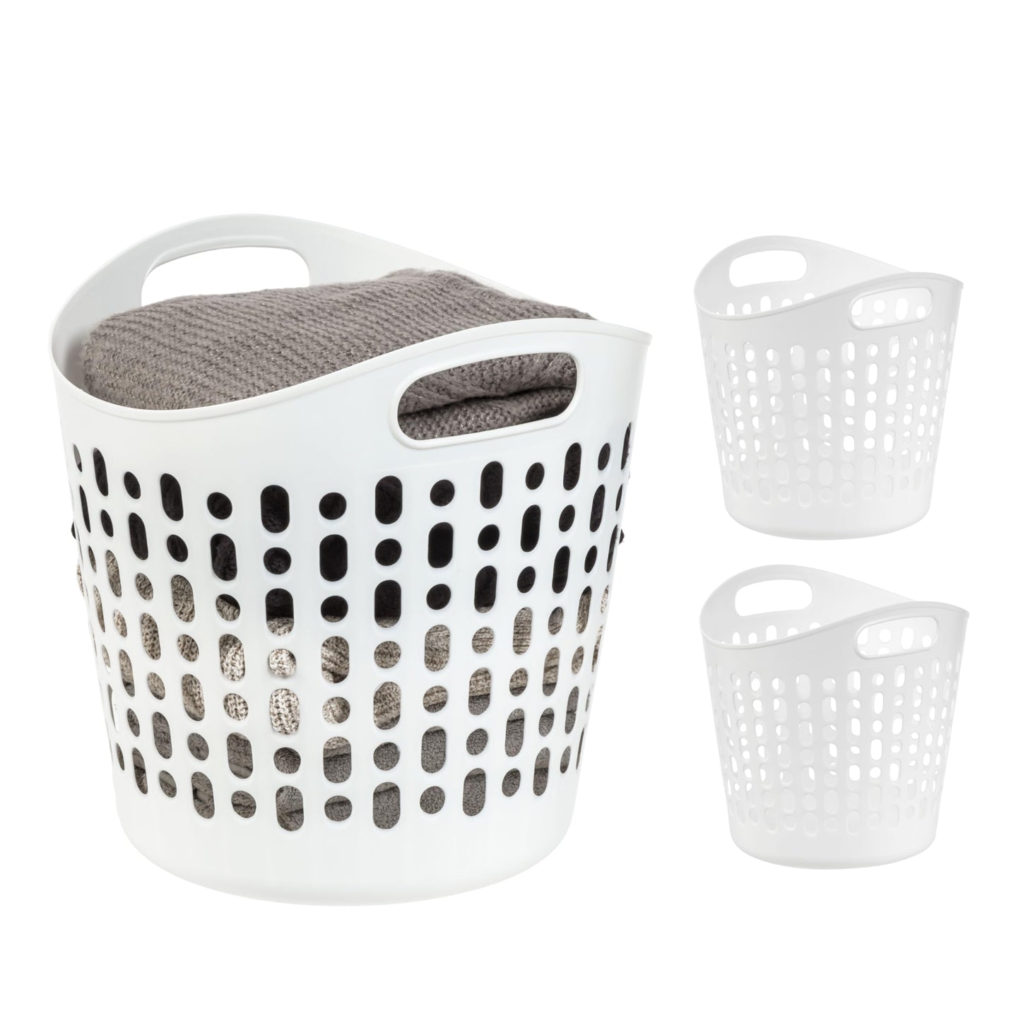 IRIS USA Plastic Laundry Hamper, 27L- 3 PK, Flexible, Ventilation, White