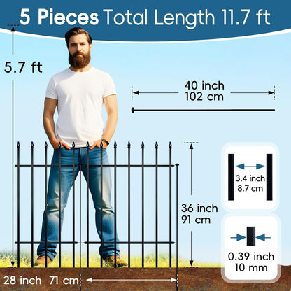 Metal Decorative Garden Fence 36" Wide x 28" High (5 Panels, Total Length 11.6 feet), Metal Border