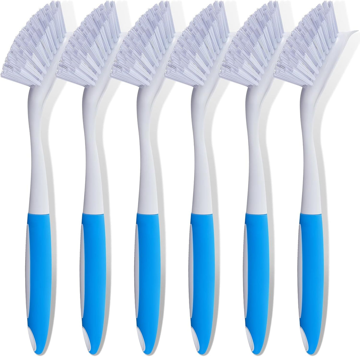 Hsei 6 Pcs Blue Kitchen Scrub Dish Brush Bulk with 11 Inch Handle Cleaning Dish Scrubber with Stiff