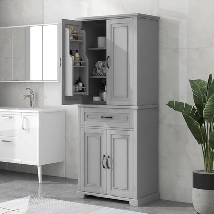 72.2" Tall Storage Cabinet with 4 Doors and Drawer, Freestanding Linen Cabinet, Wooden Pantry with