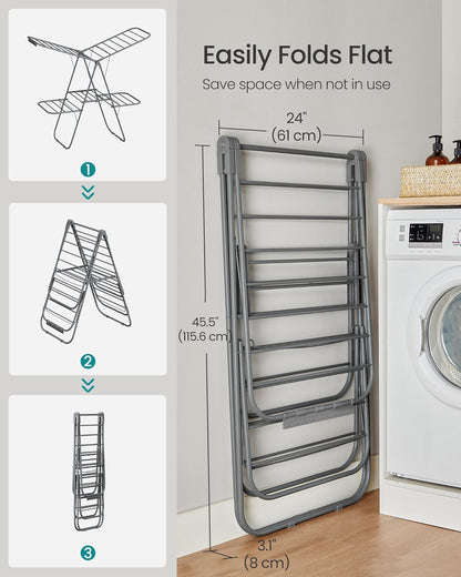 SONGMICS Clothes Drying Rack, Foldable 2-Level Laundry Drying Rack, Free-Standing Laundry Airer