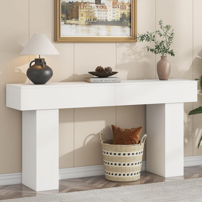 63 Inch Long Console Table for Entryway, Farmhouse Wood Rectangular Sofa Table Behind Couch Table