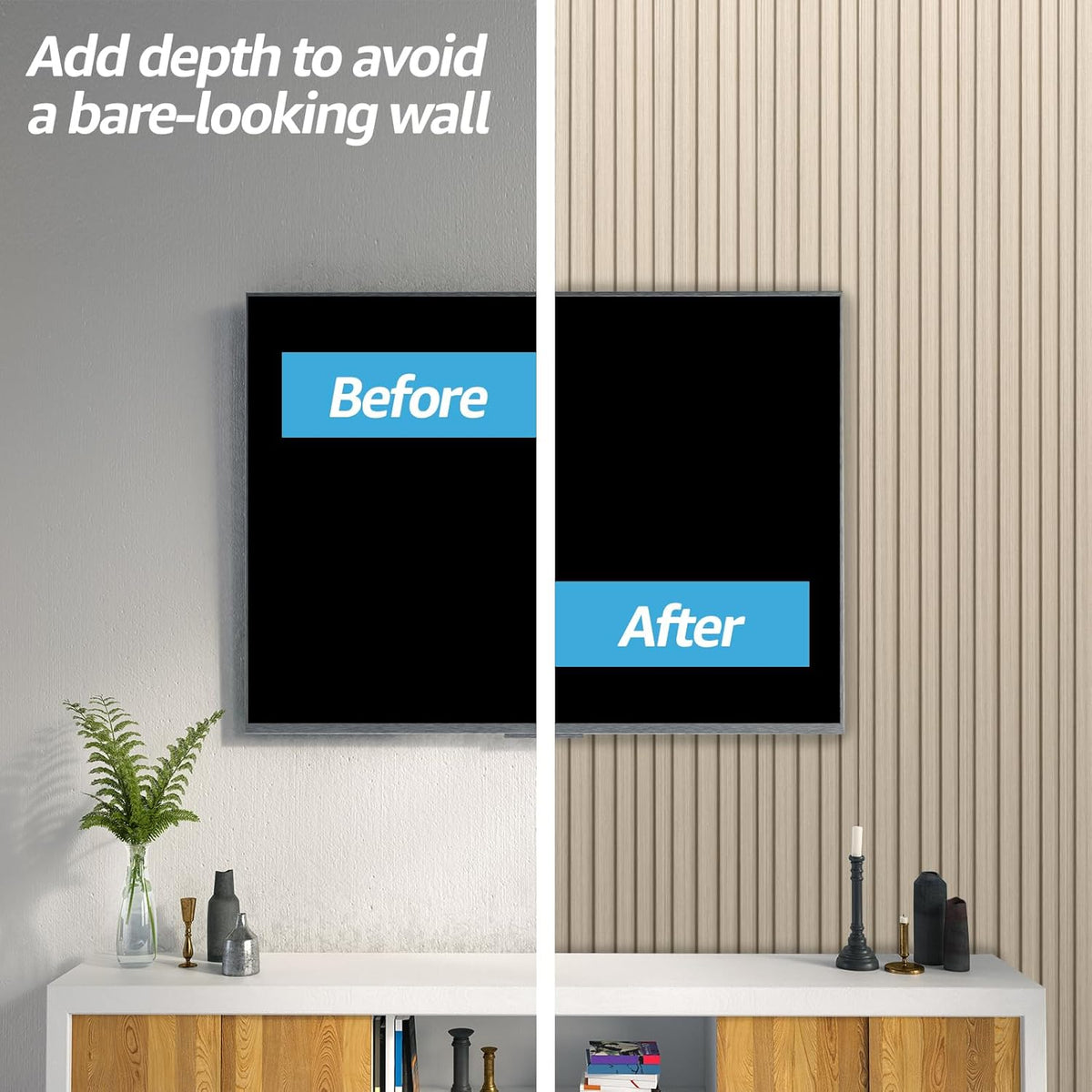 Art3d WPC Wainscoting Panels, 16-Pack 48 x 6 Inch 3D Wall Accents for Interior Wall Decor, Living