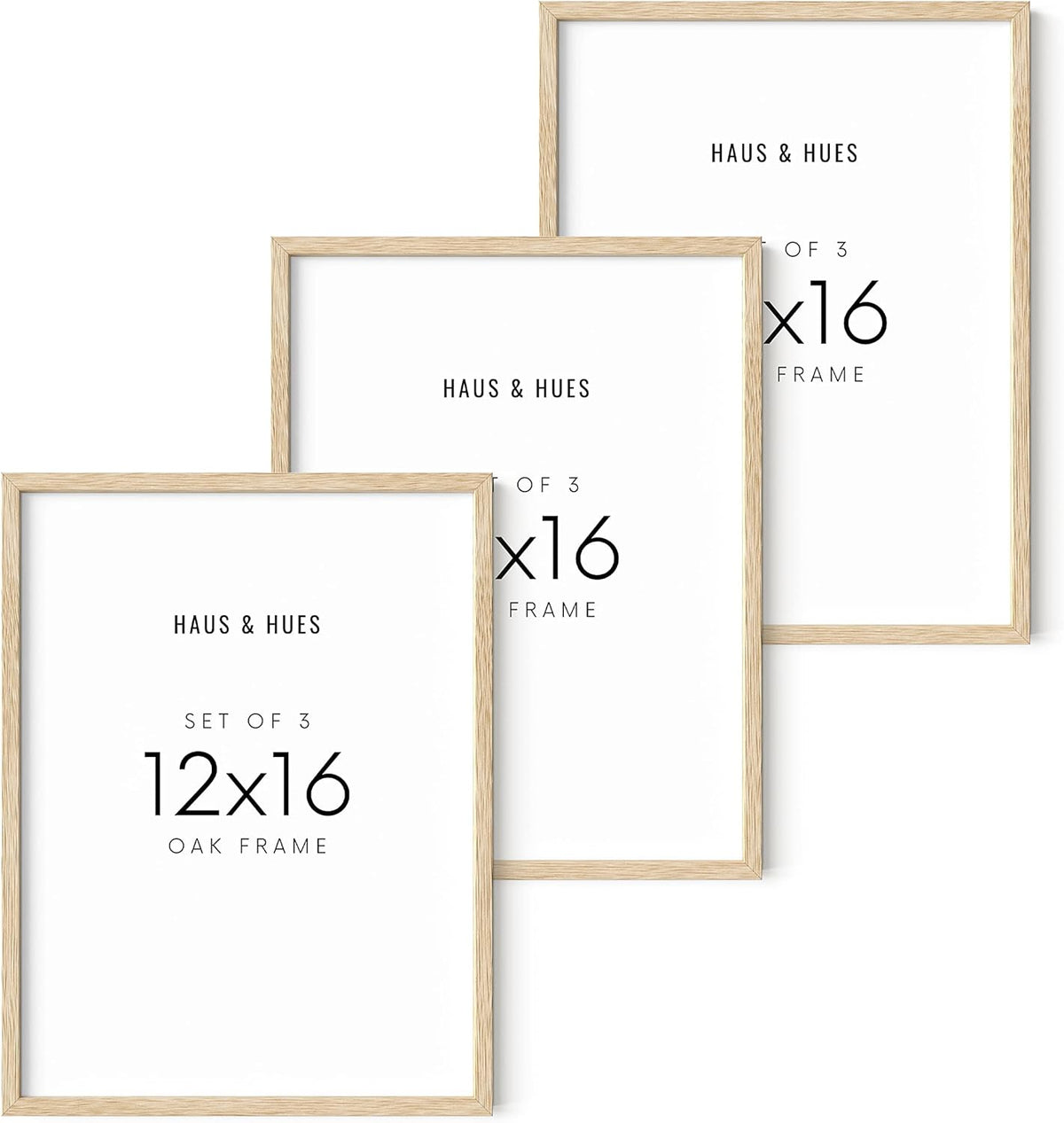 HAUS AND HUES Beige Wood Oak 12x16 Picture Frame, Set of 3 - Modern Wood Wall Art Display